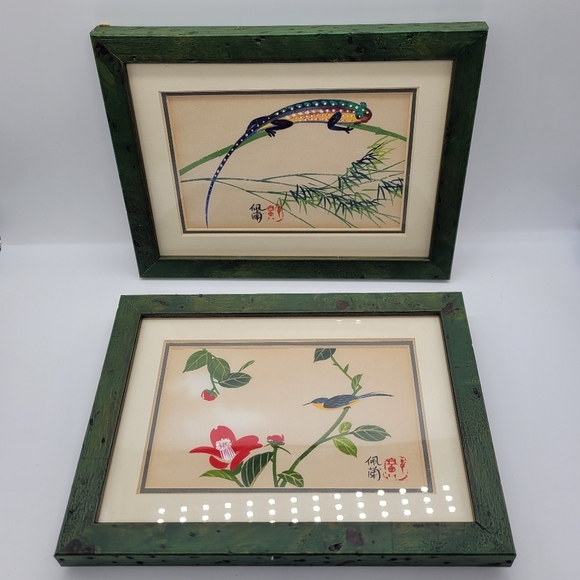 2 Frames by Spillers Framing and Art Gallery Green wood Lizard/Asian Bird Flower - Picture 1 of 10